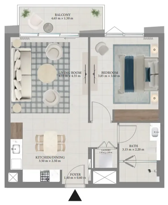 Fior 1 1 bed floor plan, 775 sqft