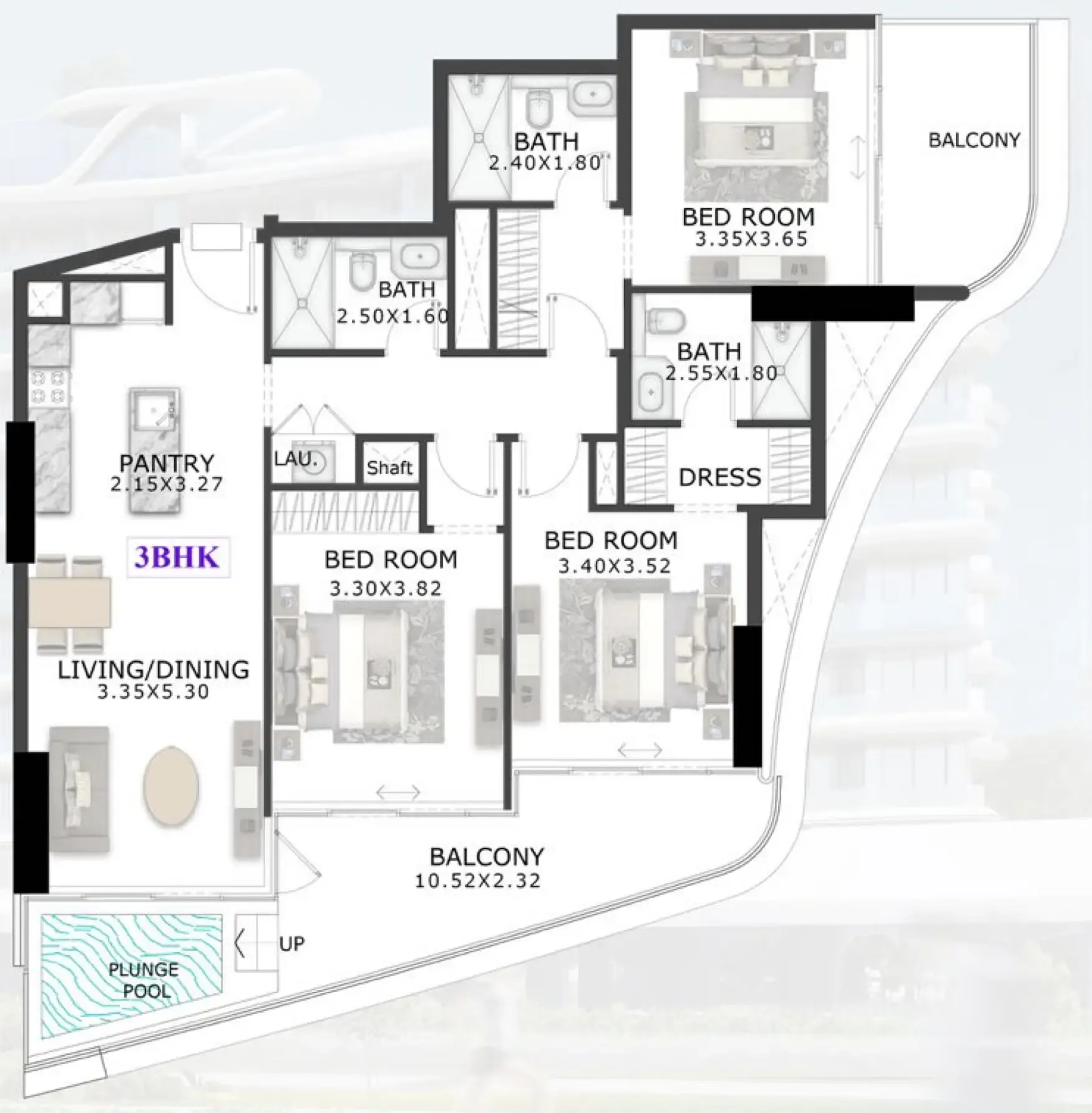48 Parkside 3 bed floor plan, 1,443 sqft