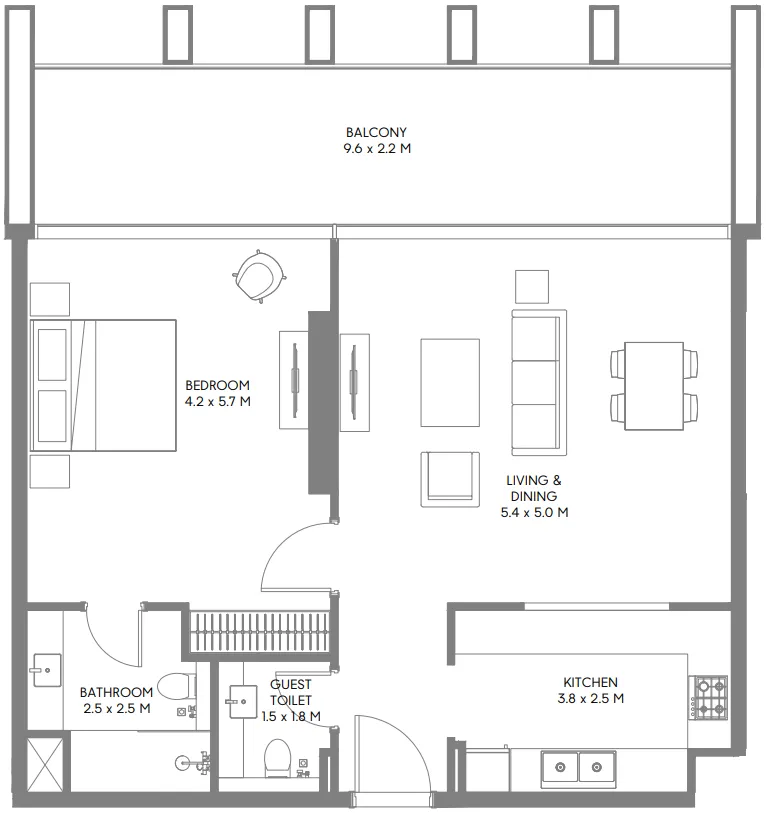 Safa Parkview 1 bed floor plan, 1,069 sqft