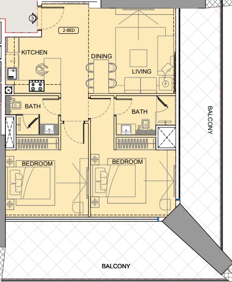 One by Binghatti 2 bed floor plan, 1,587 sqft
