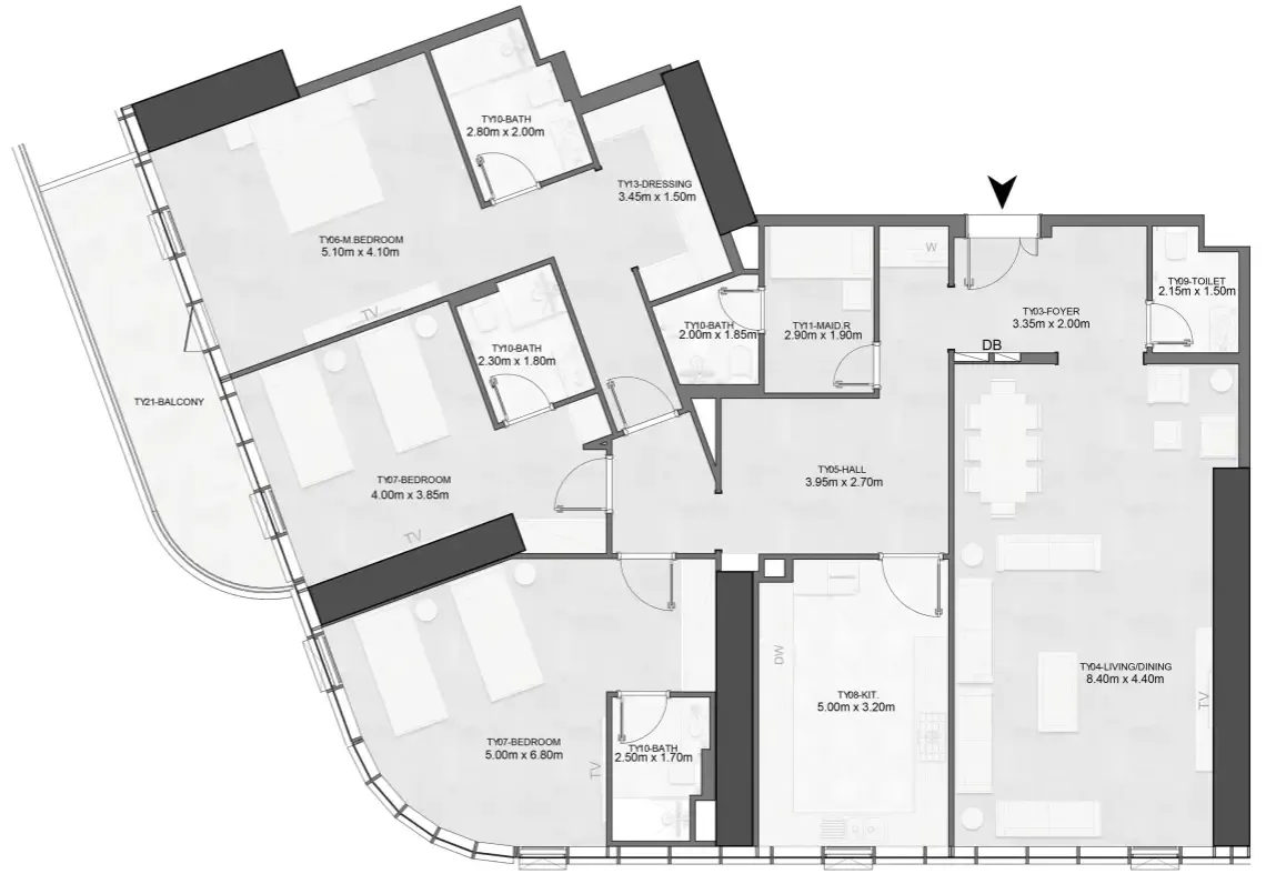 Joud Tower 3 bed floor plan, 2,426 – 2,438 sqft