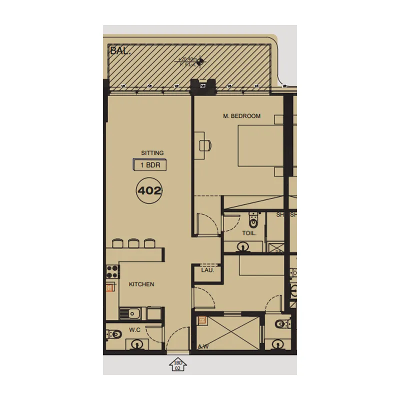 Sea View Residence 1 bed floor plan, 1,097 sqft