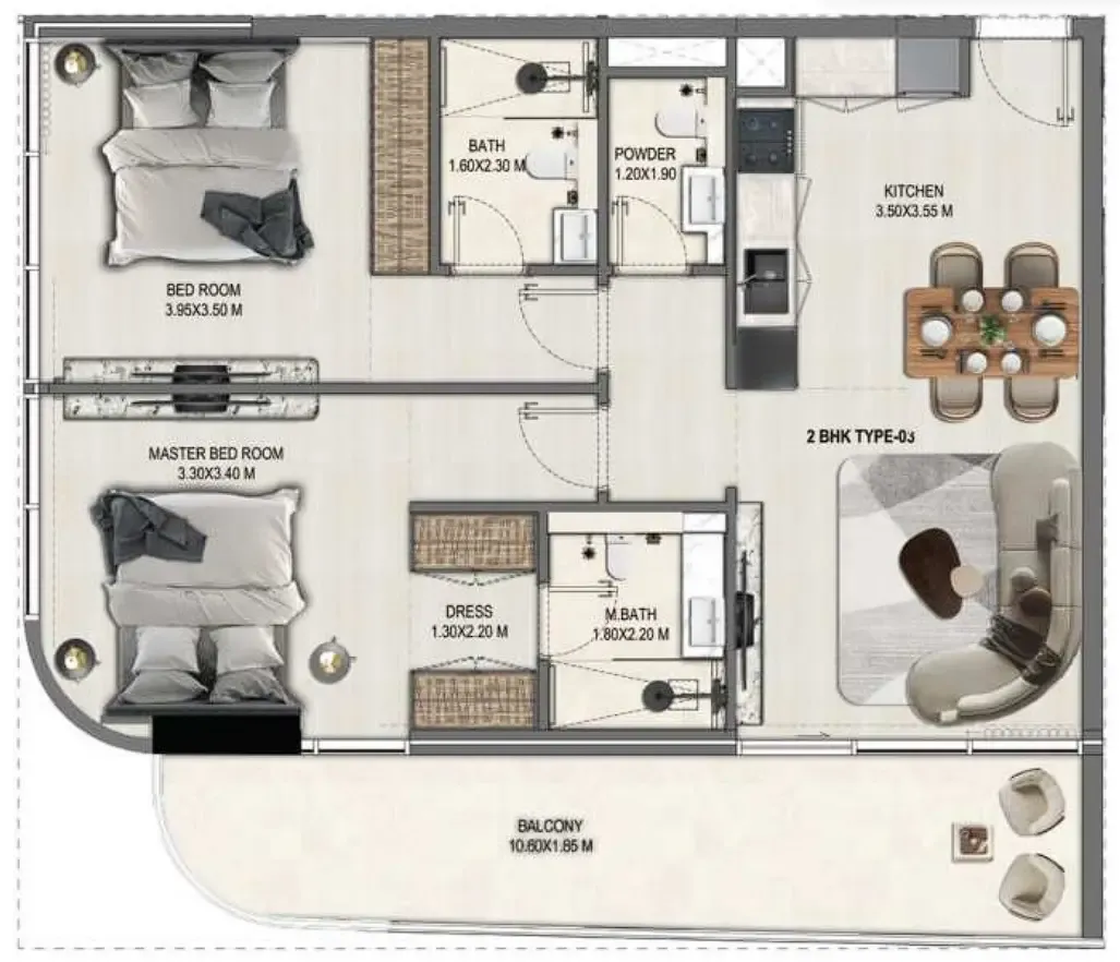 Divine Elements 2 bed floor plan, 1,047 sqft