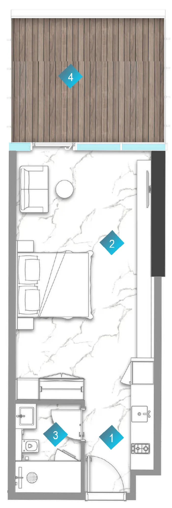 Aqua Arc Studio floor plan, 578 sqft