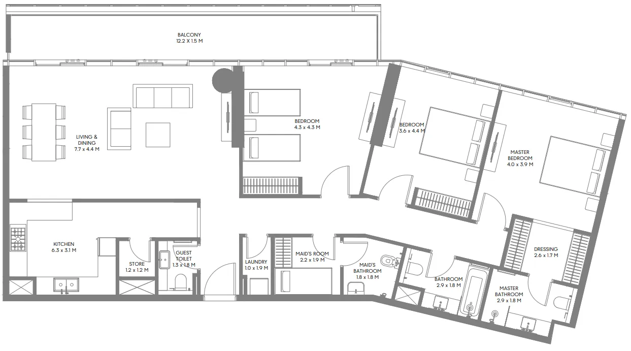 The Gate 6 3 bed floor plan, 1,895 sqft