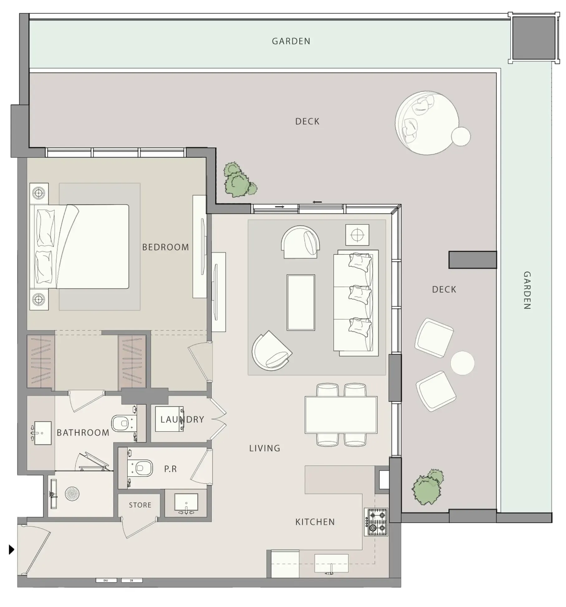 Uno-Luxe 1 bed floor plan, 1,403 sqft