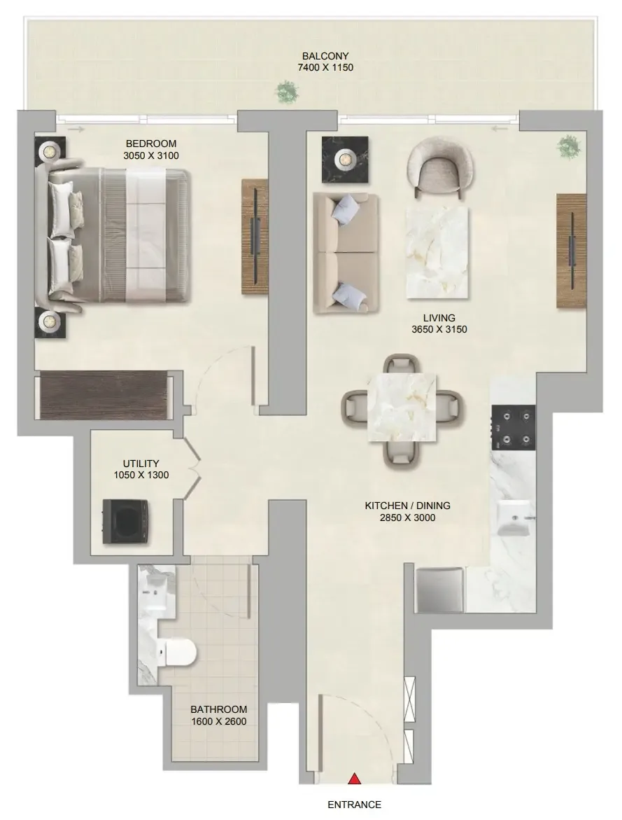 The Tranquil at Sobha Central 1 bed floor plan, 669 sqft