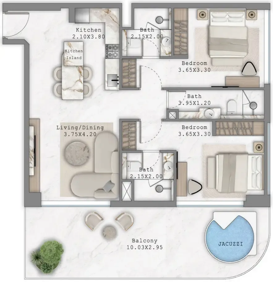 Aark Terraces 2 bed floor plan, 1,215 sqft