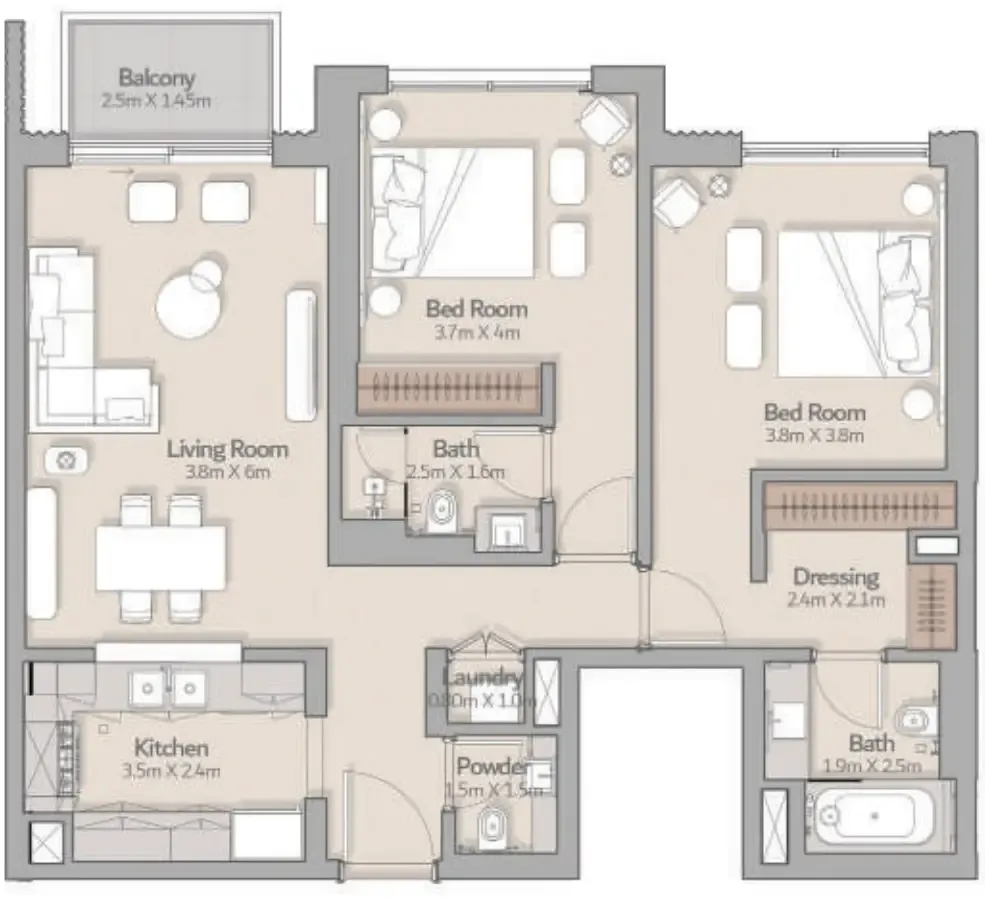 South Square Tower S1 2 bed floor plan, 1,110 sqft