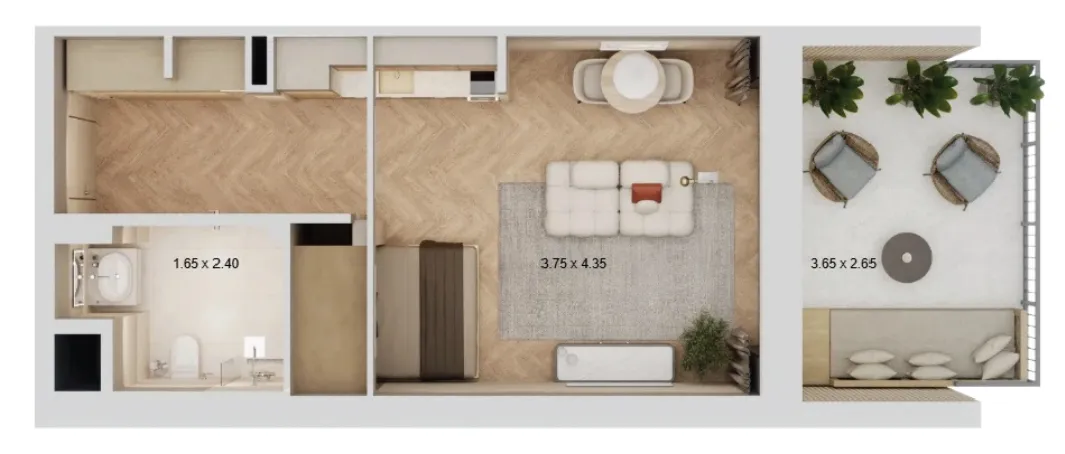 Arisha Terraces Studio floor plan, 440 sqft