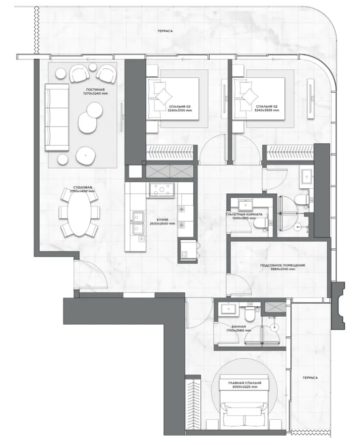 Trump International Resort 3 bed floor plan, 1,642 sqft