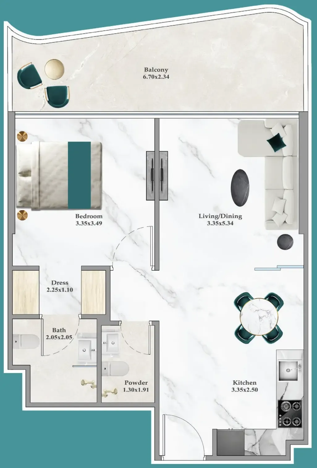 Breez 1 bed floor plan, 662 sqft