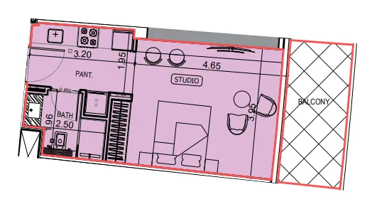 Binghatti Hillviews Studio floor plan, 452 sqft