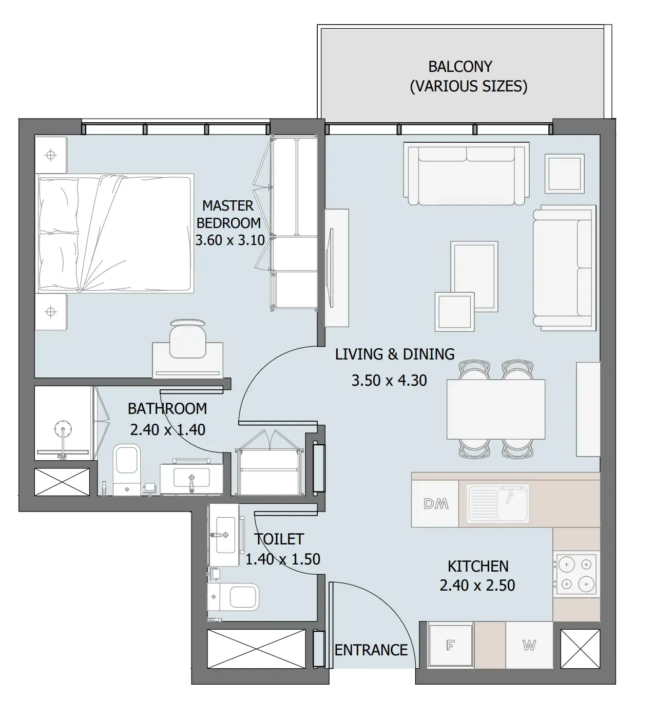 Verdana III 1 bed floor plan, 527 – 528 sqft