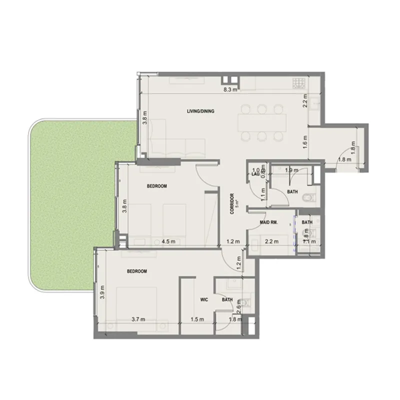 Blue Marina Residence 2 bed floor plan, 1,460 sqft