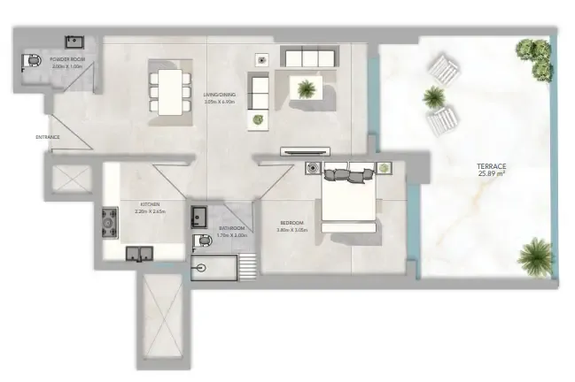 Azha Views Residences 1 bed floor plan, 1,184 sqft