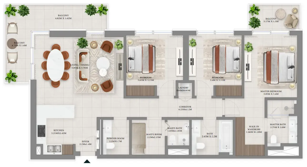 Vida Residences Hillside 3 bed floor plan, 1,583 sqft