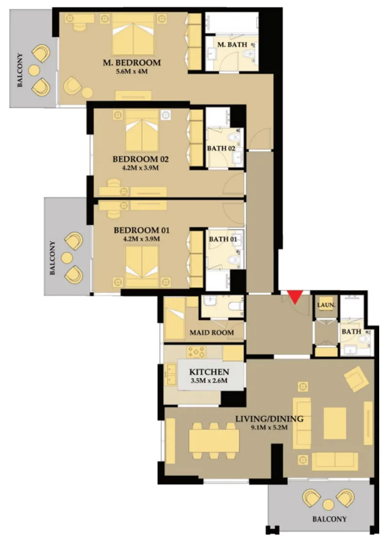 Riva Residence 3 bed floor plan, 2,237 sqft