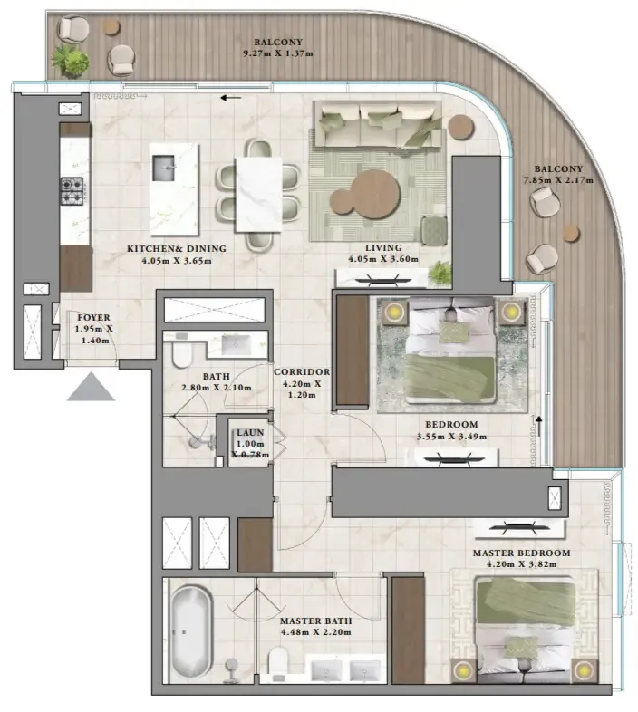 Avarra by Palace 2 bed floor plan, 1,436 sqft