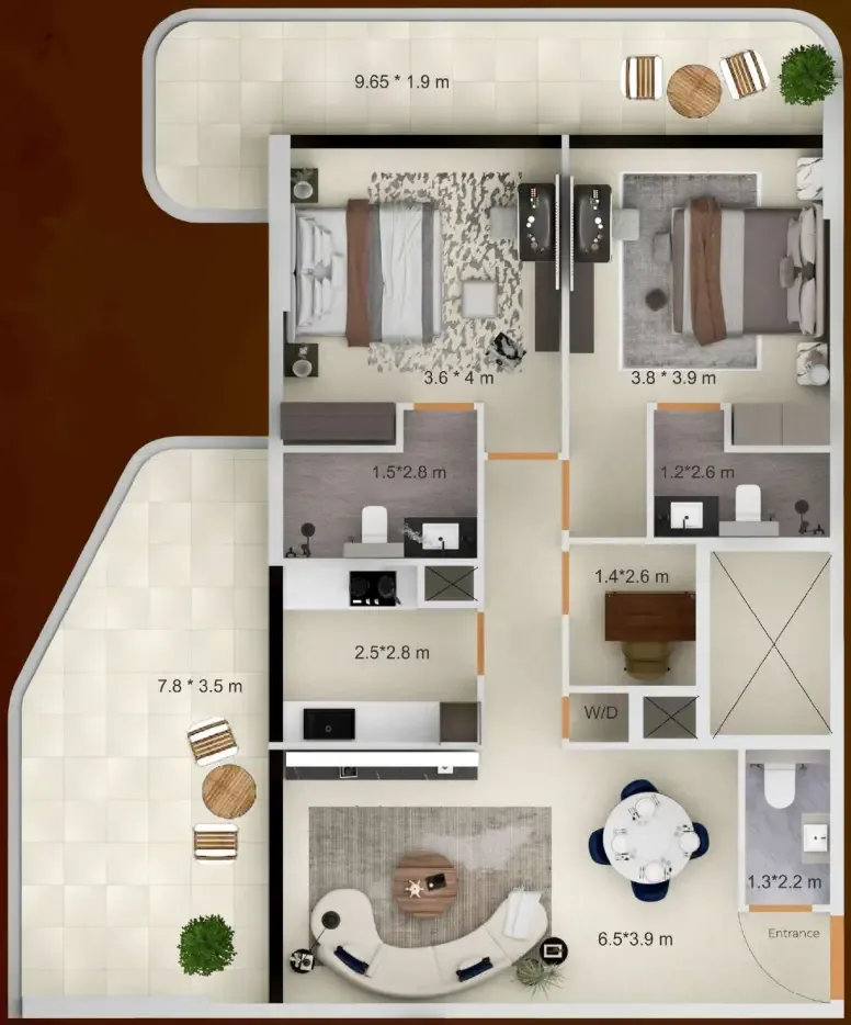Symbolic Zen Residences 2 bed floor plan, 1,470 – 1,473 sqft