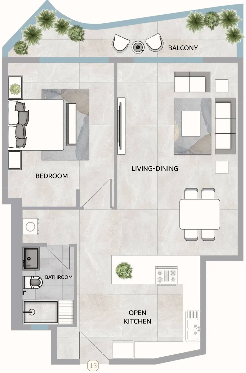 One 678 Residences 1 bed floor plan, 1,190 – 1,218 sqft