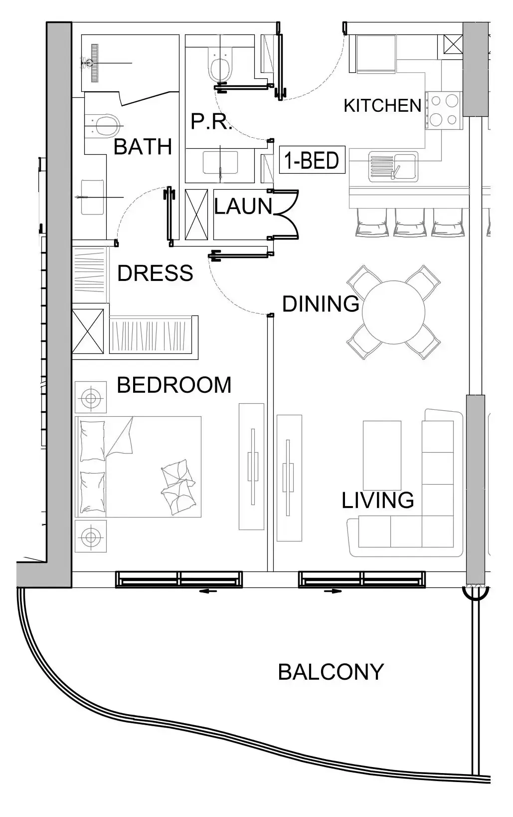 Valencia 1 bed floor plan, 801 sqft