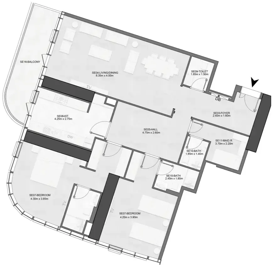 Joud Tower 2 bed floor plan, 1,815 – 1,817 sqft