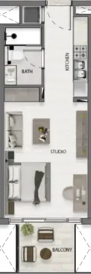 Avana Residences Studio floor plan, 395 sqft