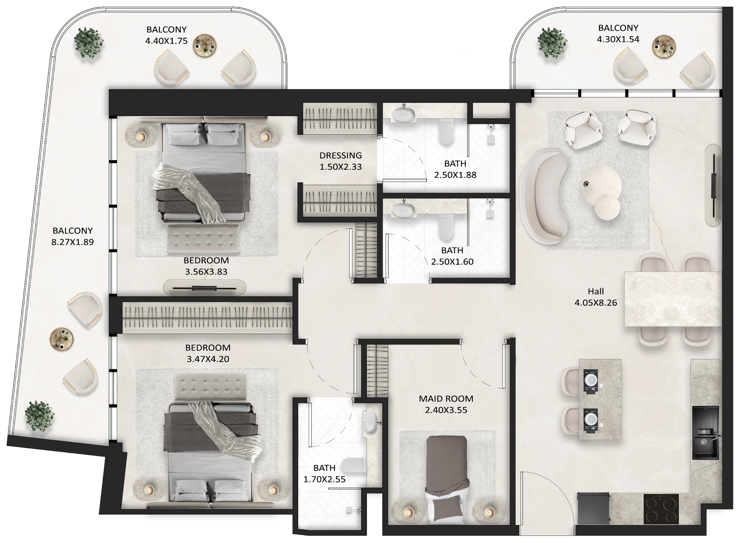 SquareX One 2 bed floor plan, 1,269 – 1,280 sqft
