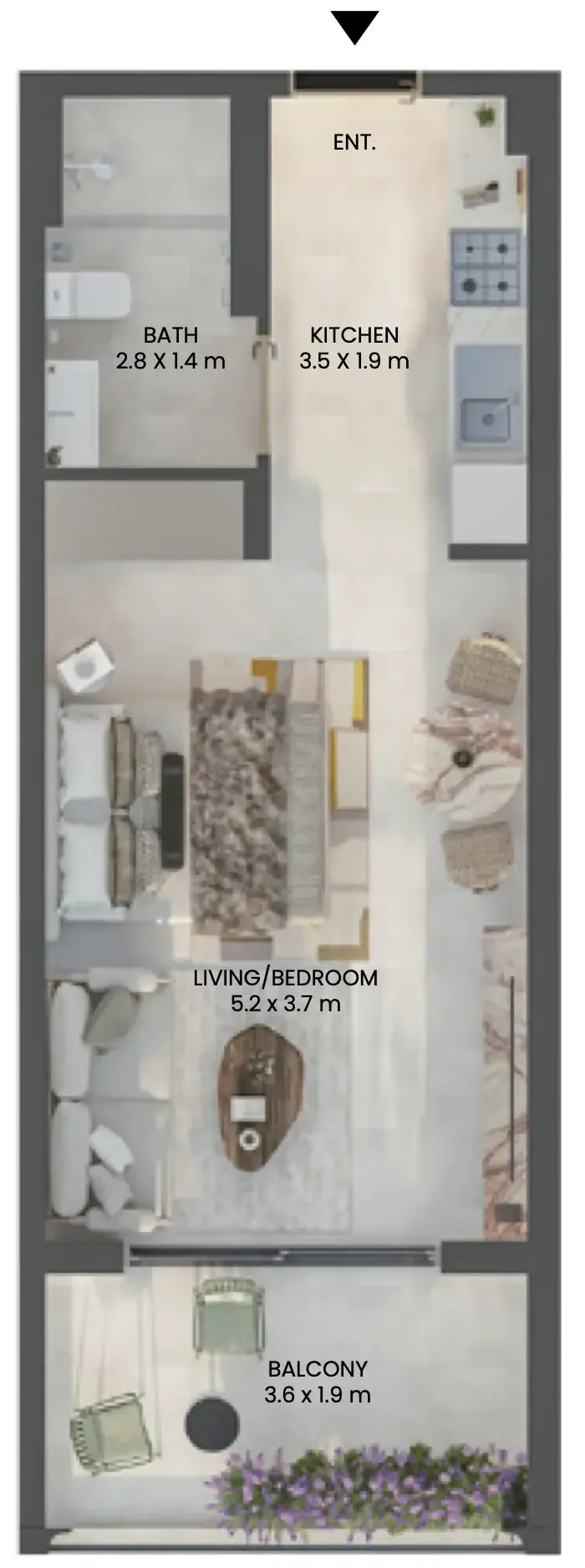 Weybridge Gardens 2 Studio floor plan, 465 sqft