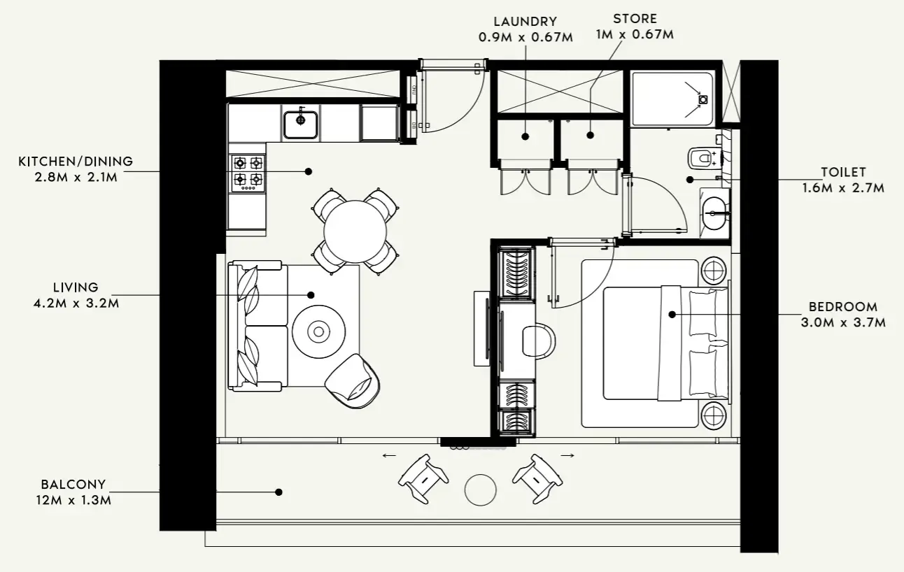 Azizi Milan 1 bed floor plan, 657 sqft