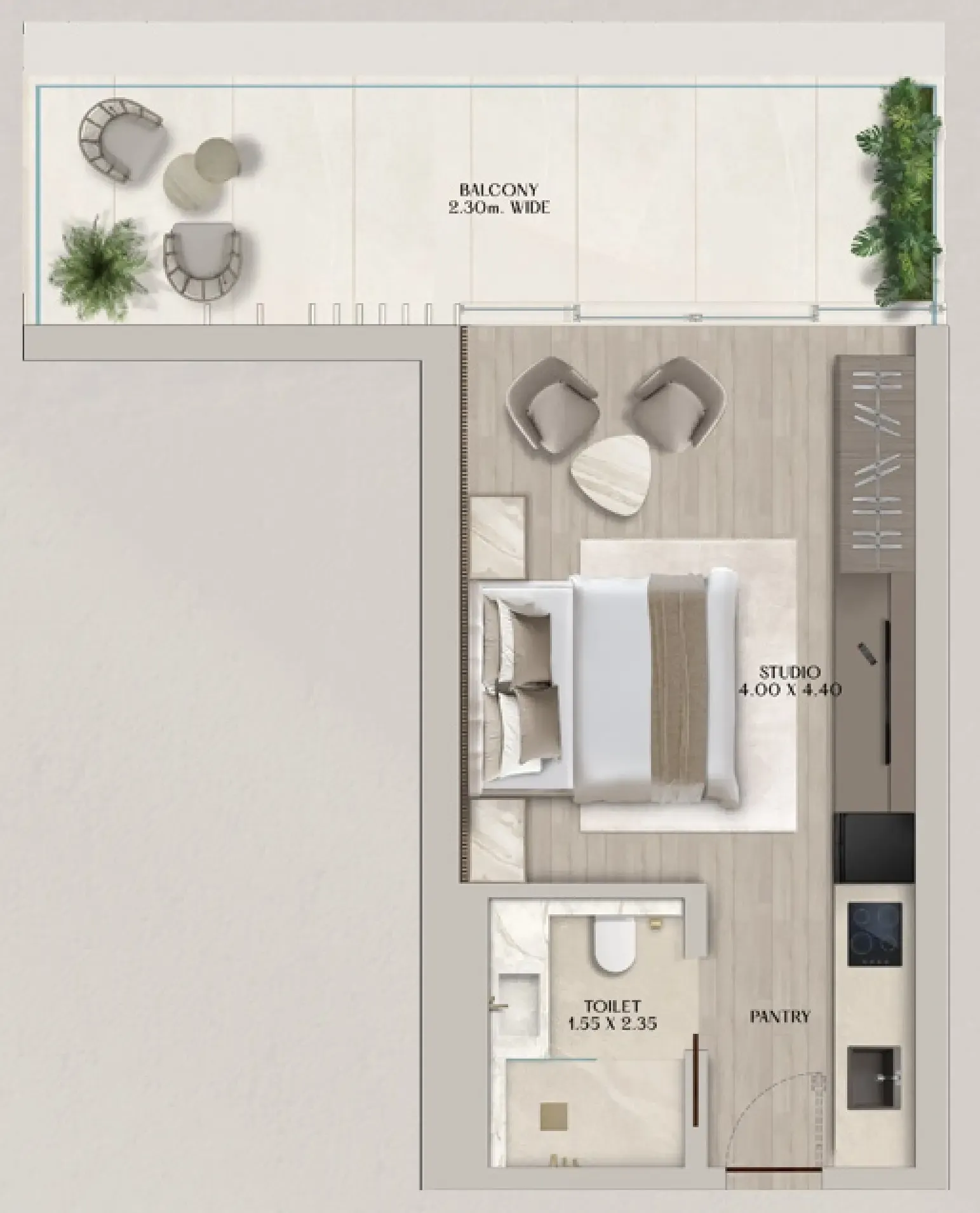Soléva Beach Residences Studio floor plan, 491 sqft