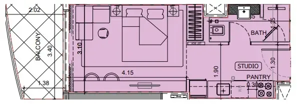Project Maybach Studio floor plan, 362 sqft