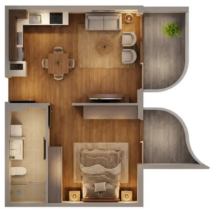 Manarina by Zenith 1 bed floor plan, 688 sqft