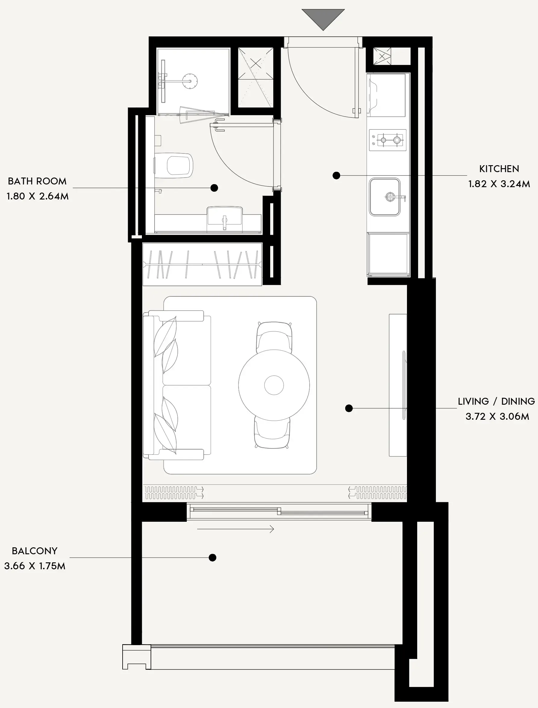 Azizi Venice Studio floor plan, 356 sqft