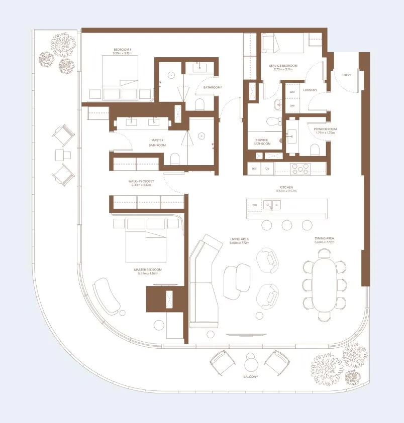 Dubai Harbour Residence 2 bed floor plan, 2,037 sqft