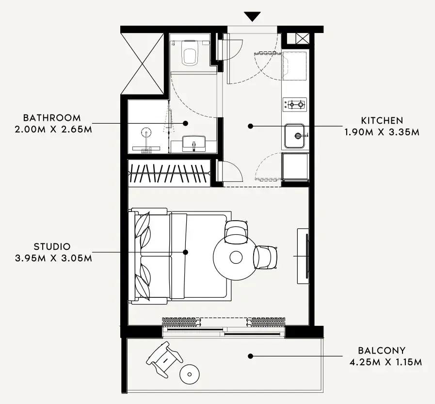 Azizi Milan Studio floor plan, 352 sqft