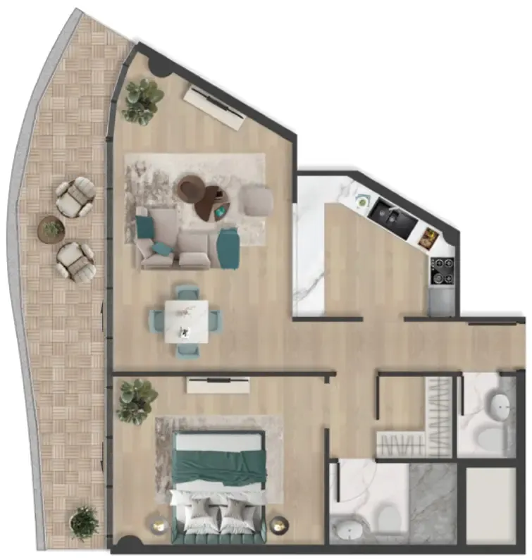 Pelagia 1 bed floor plan, 1,088 sqft