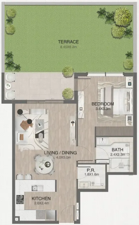 One by Nine 1 bed floor plan, 1,180 sqft