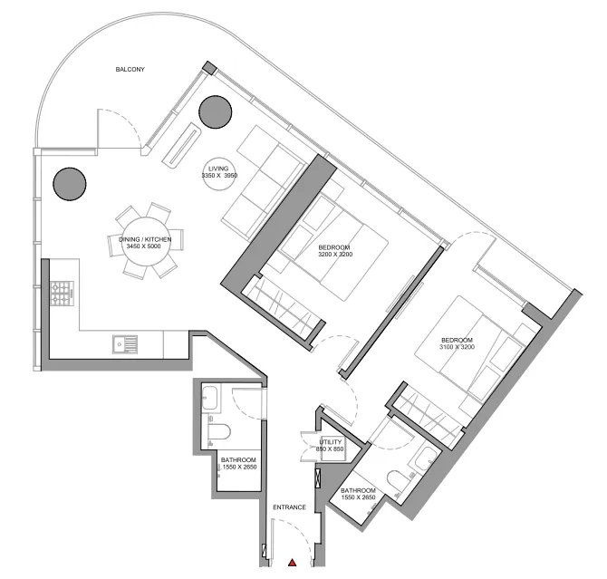 Sobha Solis 2 bed floor plan, 1,635 sqft