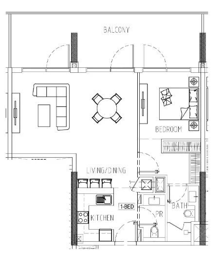 Damac Riverside Views 1 bed floor plan, 1,047 sqft