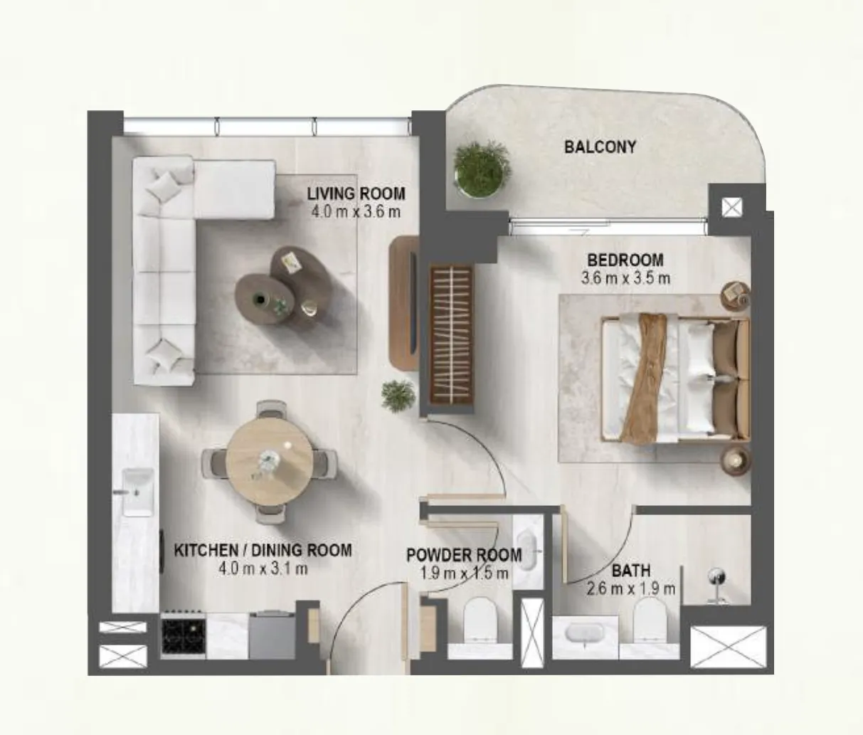 Sanctuary 1 bed floor plan, 662 sqft