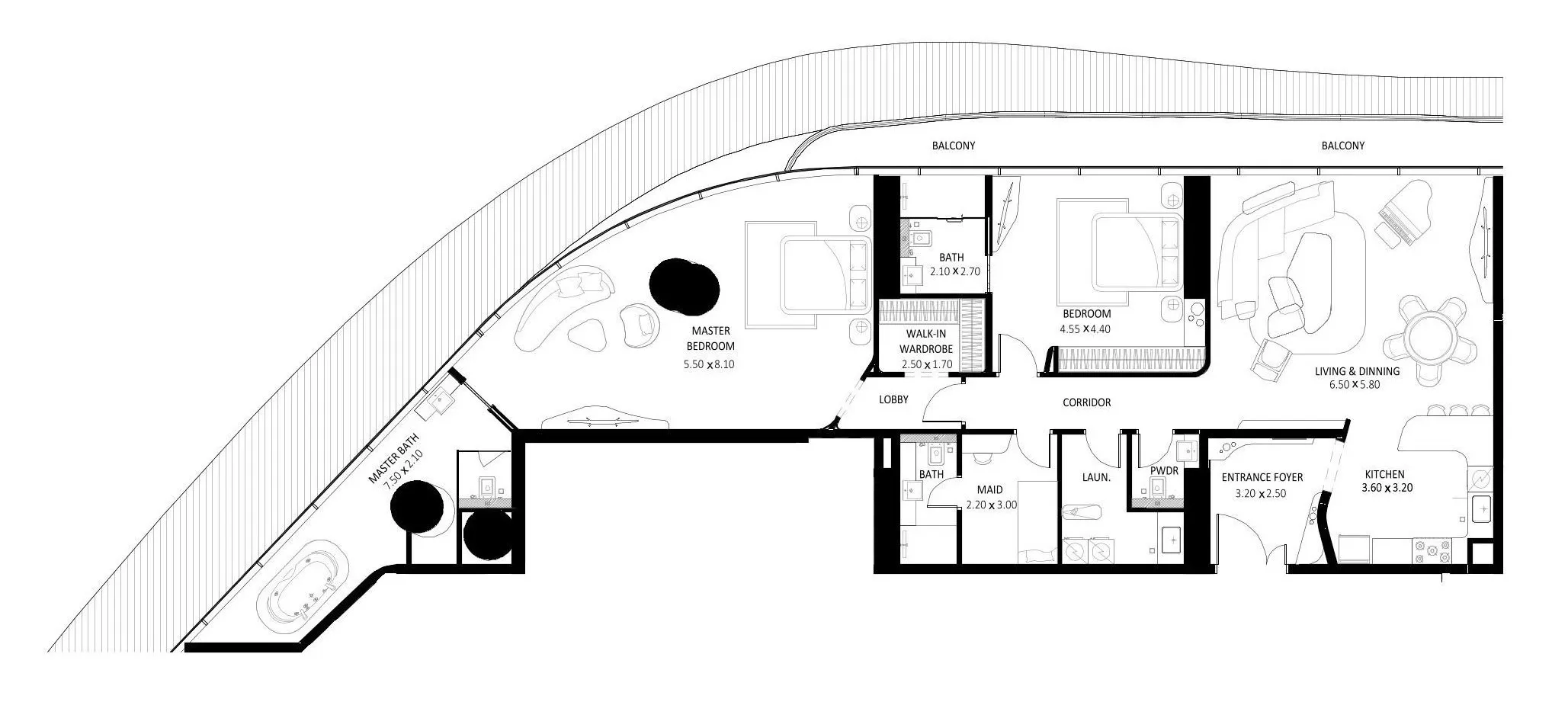 Bugatti Residences by Binghatti 2 bed floor plan, 2,353 sqft