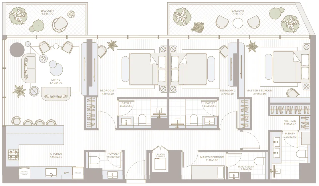 Park Five 3 bed floor plan, 1,637 sqft