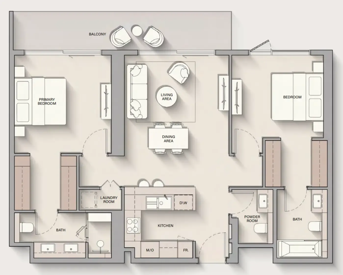 The Hillgate 2 bed floor plan, 1,197 sqft