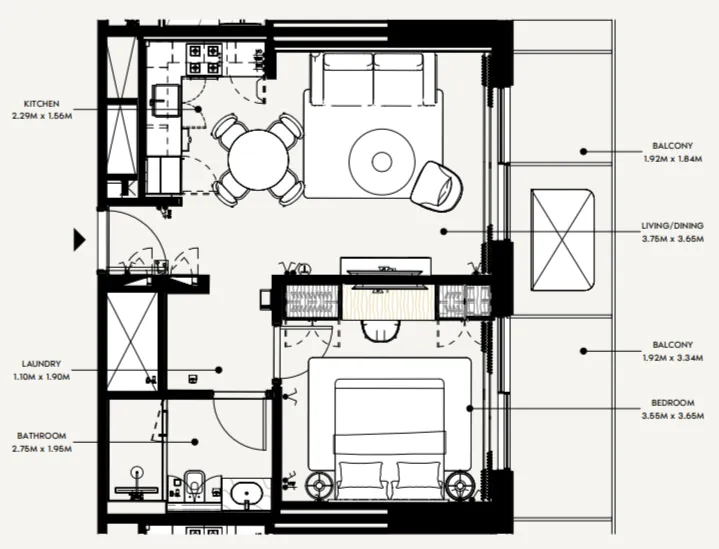Azizi Wasel 1 bed floor plan, 638 sqft