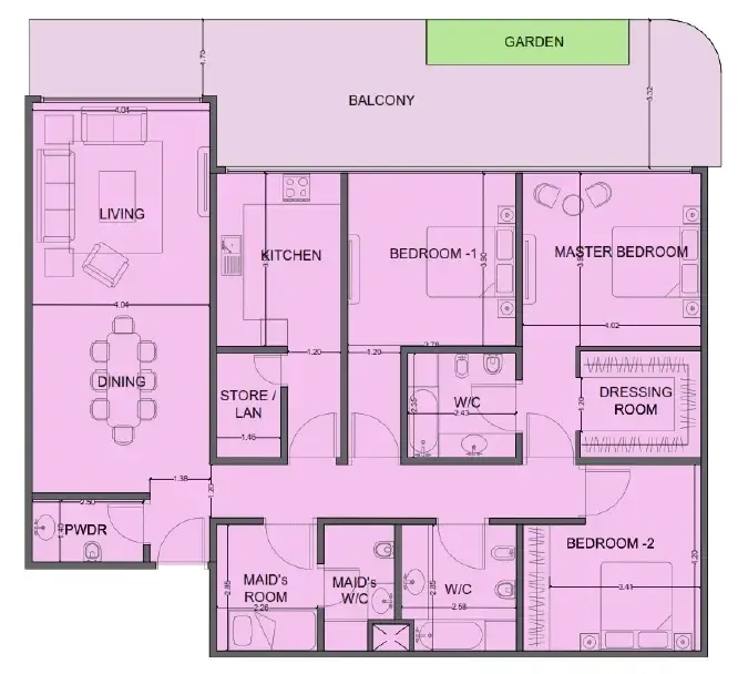 One Residence Al Reem Island 3 bed floor plan, 2,077 sqft