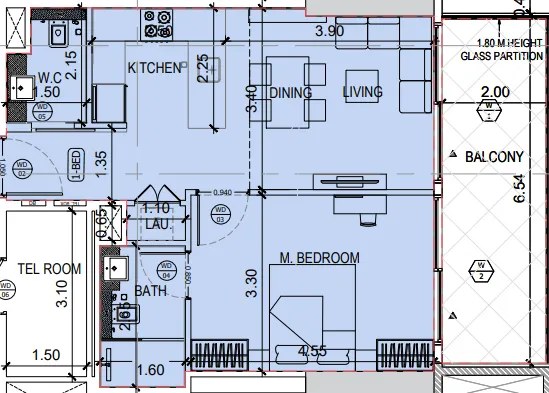 Binghatti Amberhall 1 bed floor plan, 710 sqft