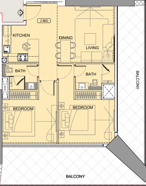 One by Binghatti 2 bed floor plan, 1,587 sqft