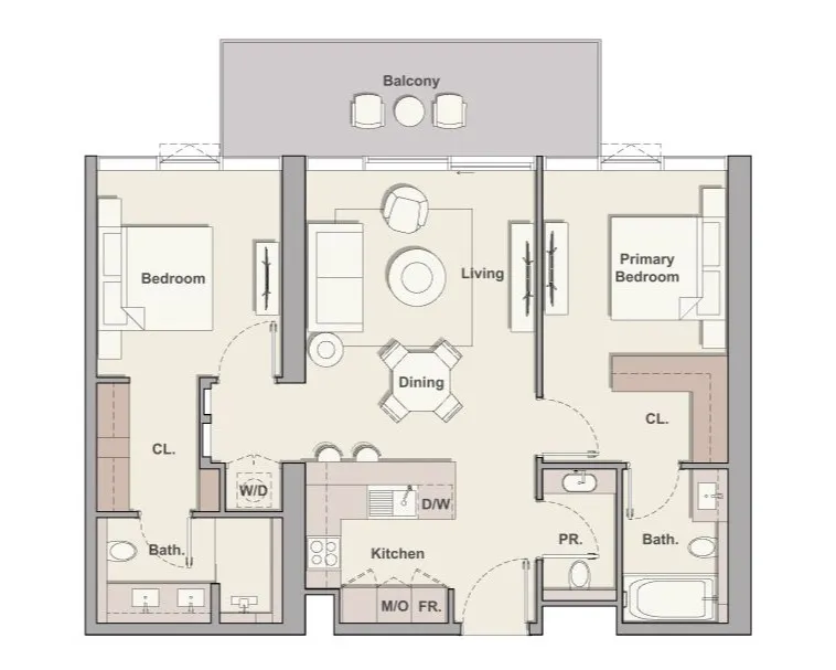 Soto Grande 2 bed floor plan, 1,129 sqft
